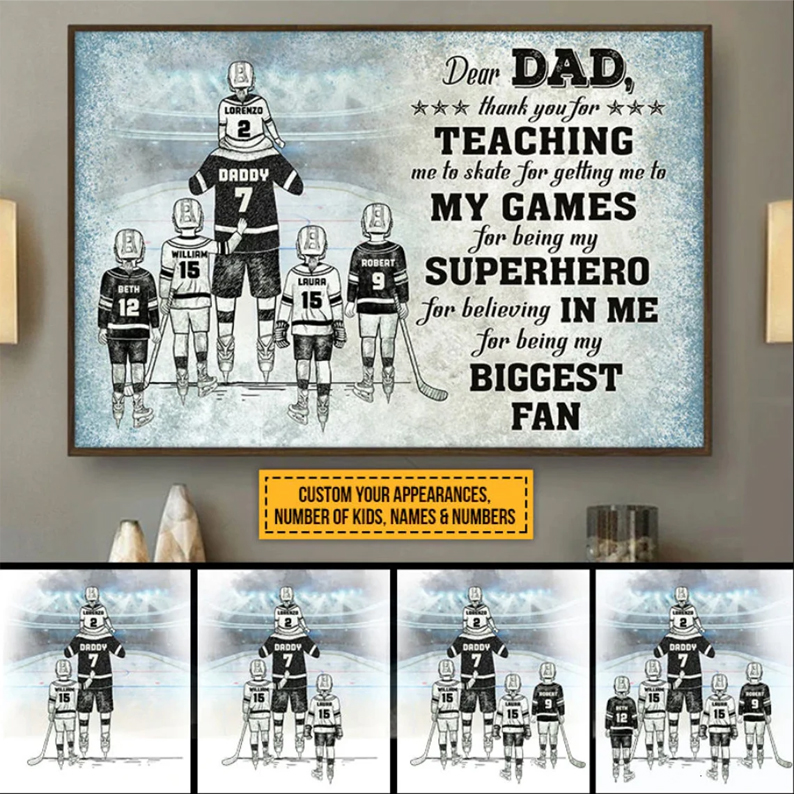 Personalized Hockey Dear Dad Canvas Poster Fathers Day Gifts Hockey Lover Gift Gift For Hockey Player Team Thank You Dad And Child